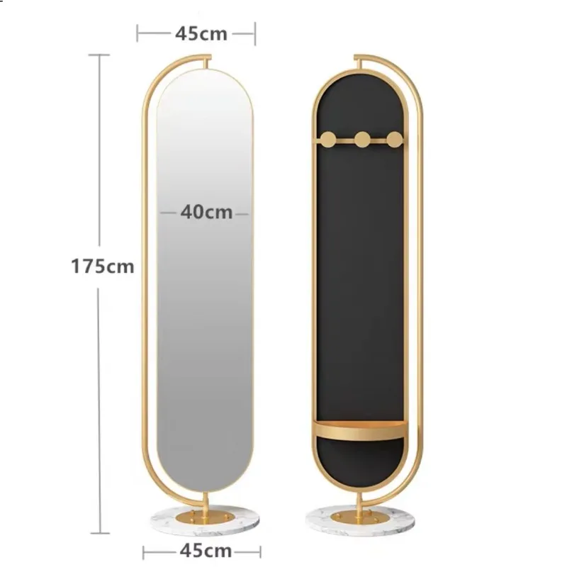 Simple Hot Selling Rotatable Golden Iron Metal Framed Make Up Floor Standing Dressing Full-length Mirror With Hat Rack