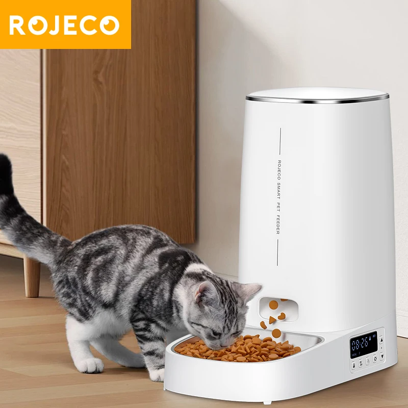 ROJECO 4L Automatic Pet Feeder Button Version Auto Cat Food Dispenser Accessories Smart Control Pet Feeder For Cats Dog Dry Food