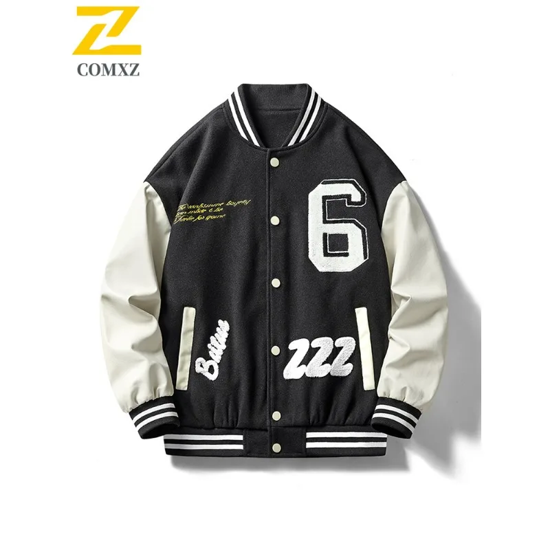 COMXZ New Baseball Jacket Men Leisure Loose Fit Hiking Travel Coat Trendy Streetwear Daily Style Lightweight Autumn Outerwear