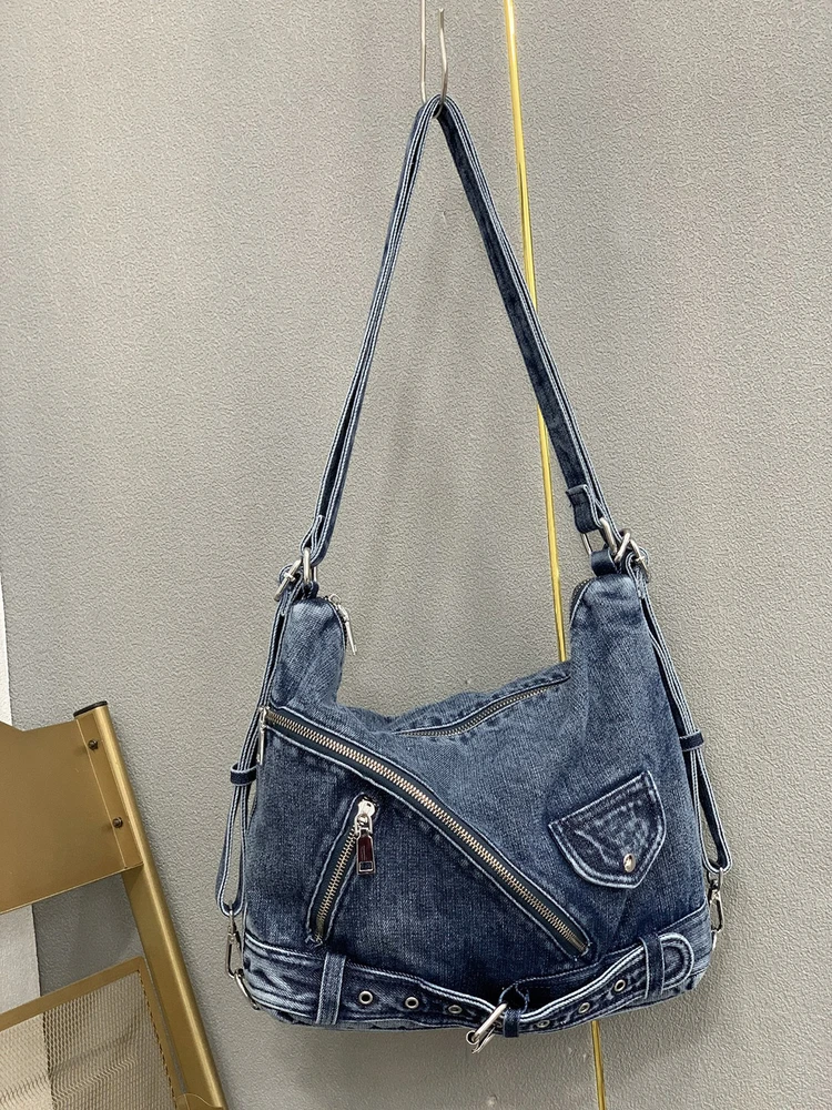 

Street Sle Punk Waed Denim oulder Bag Large Capaci Multi-Use Retro Chic Women's Handbag by iPinee Durable Soft Polyester