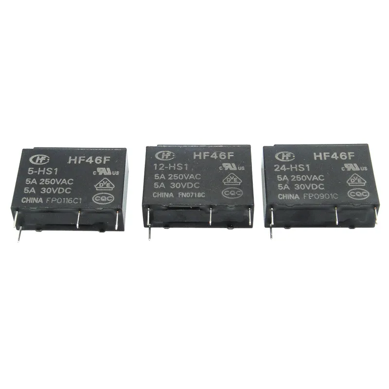 2Pcs HF46F Power Relay 5A 250VAC 4Pin DIP SPST NO 5V 12V 24VDC Electromagnetic Relay for Home Appliance Industrial Control