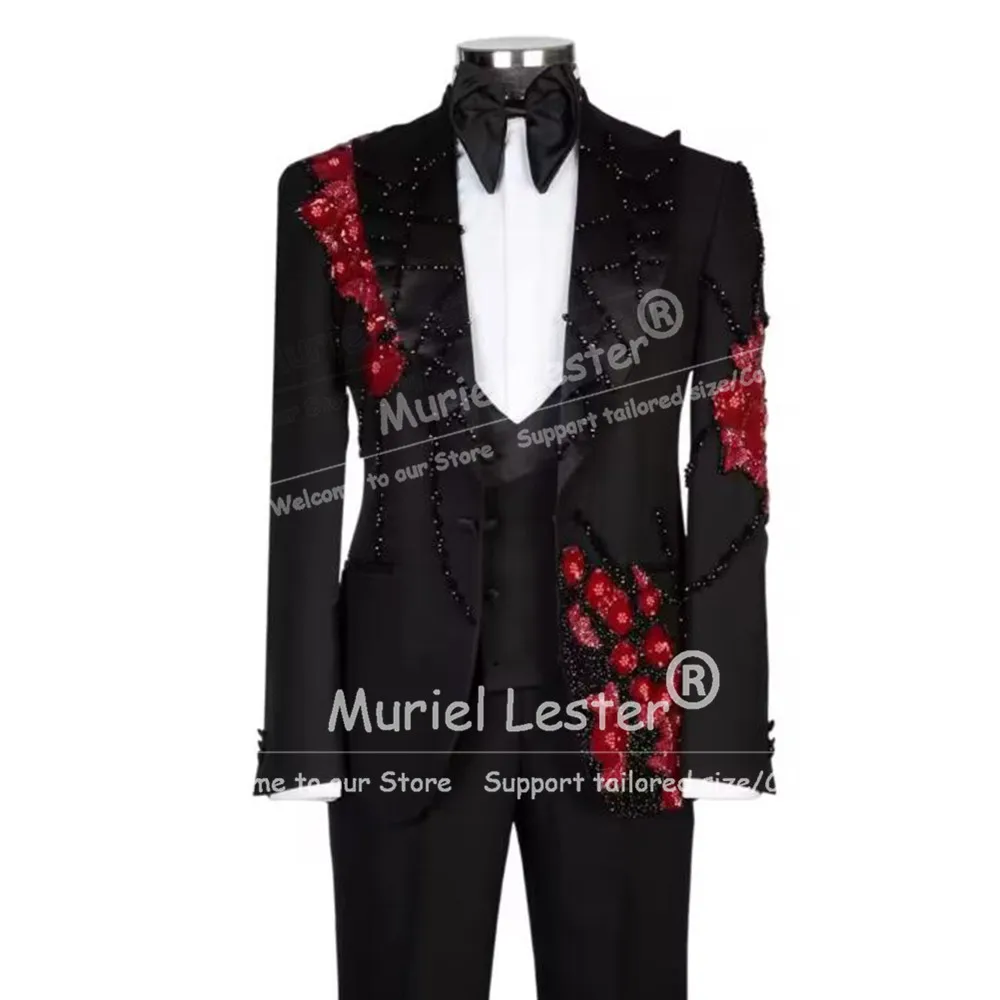 Exquisite 2 Piece Sets Groom Wedding Tuxedos Crystals Beading Prom Blazer Customized Single Breasted Jacket Pants Customized