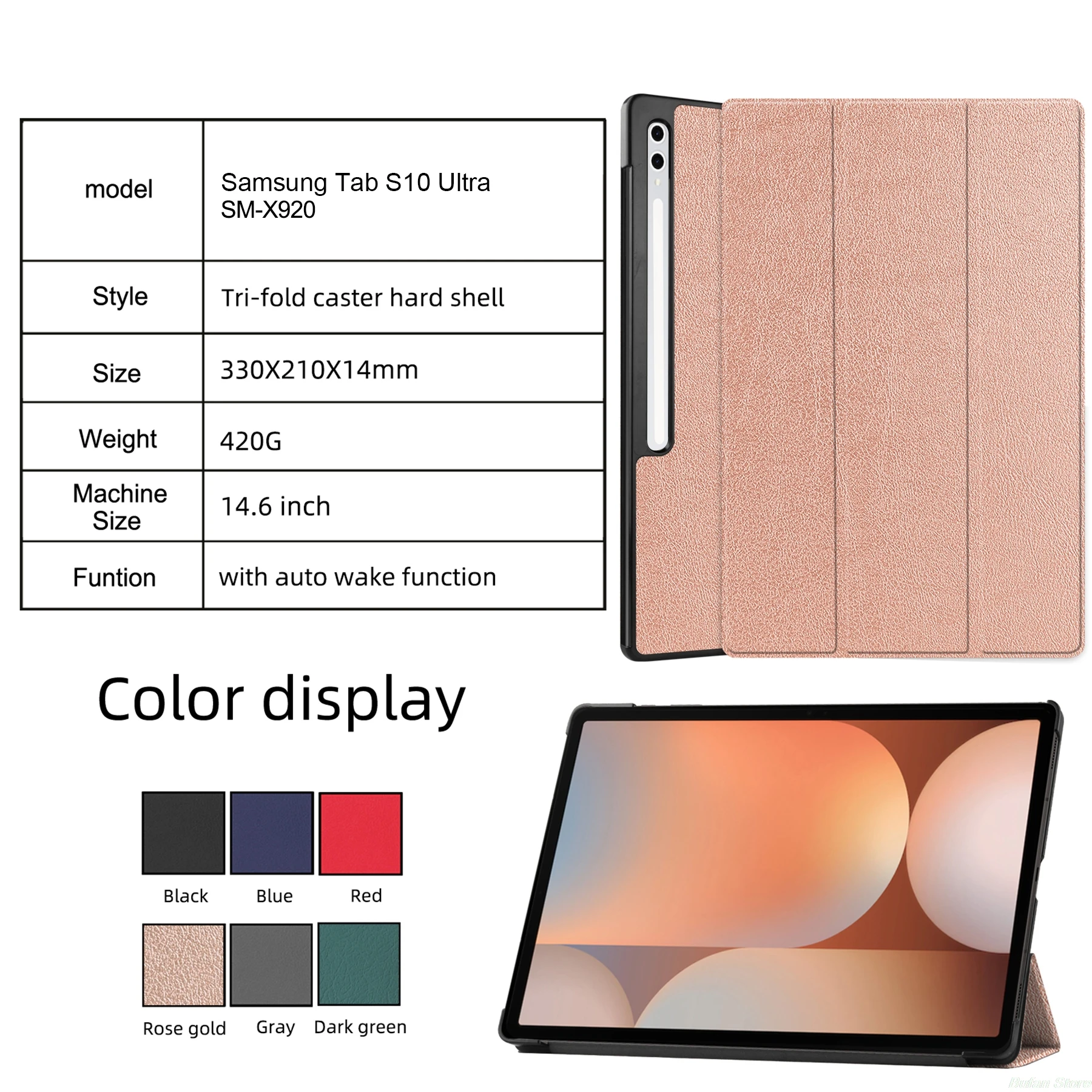 

For Samsung Galaxy TAB Tab S10 Ultra14.6 inch SM-X920 S9Ultra S8Ultra With Auto Wake up / Sleep Funtion Tablet Cover 420GWeight