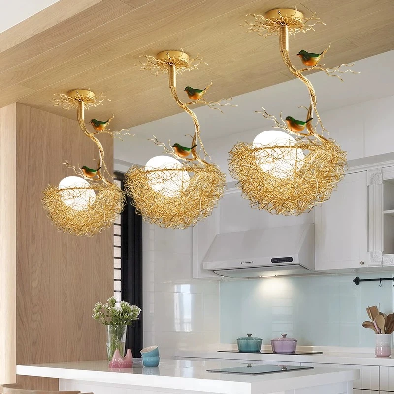 Modern living room dining room kitchen pendant light 2025 golden bird's nest egg glass ball pendant light bedroom attic light