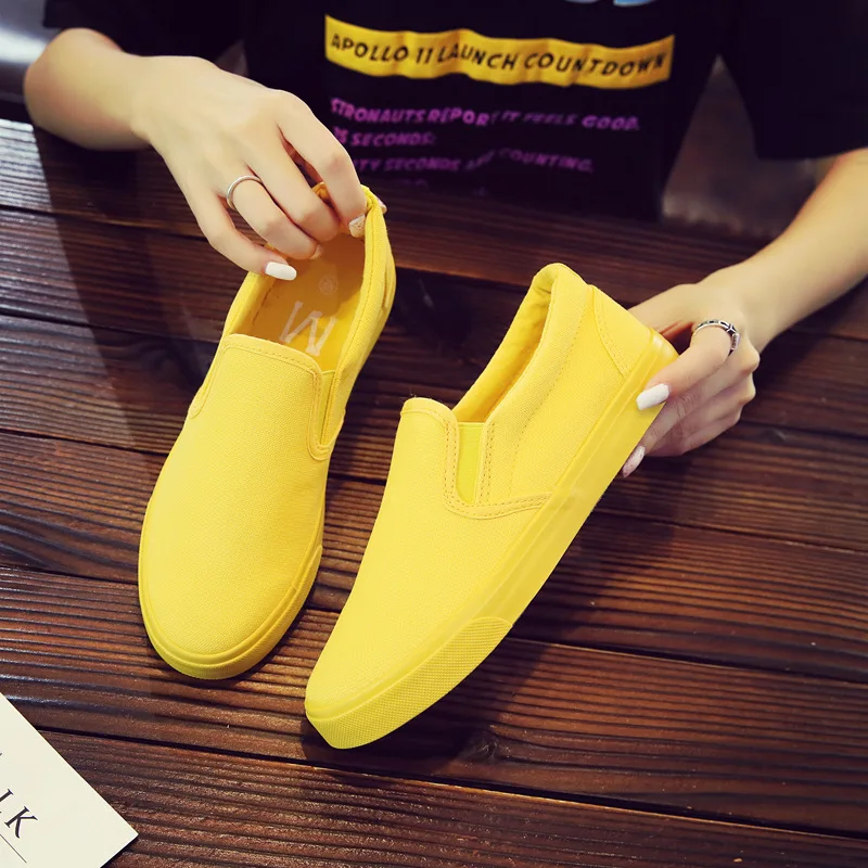 New Breathable Canvas Shoes Small Yellow Shoes Slip_On Women\'s Sports Shoes Zapatos De Mujer