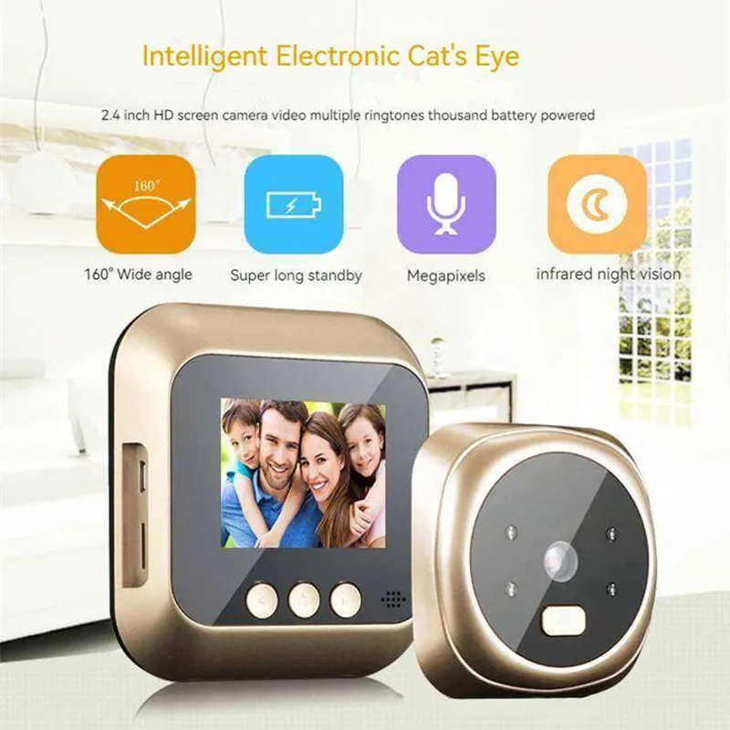 Olho de gato Visual Door Bell, 135 graus grande angular, suporte inteligente à câmera, gravação de vídeo, tirar foto, I5, 2,4"