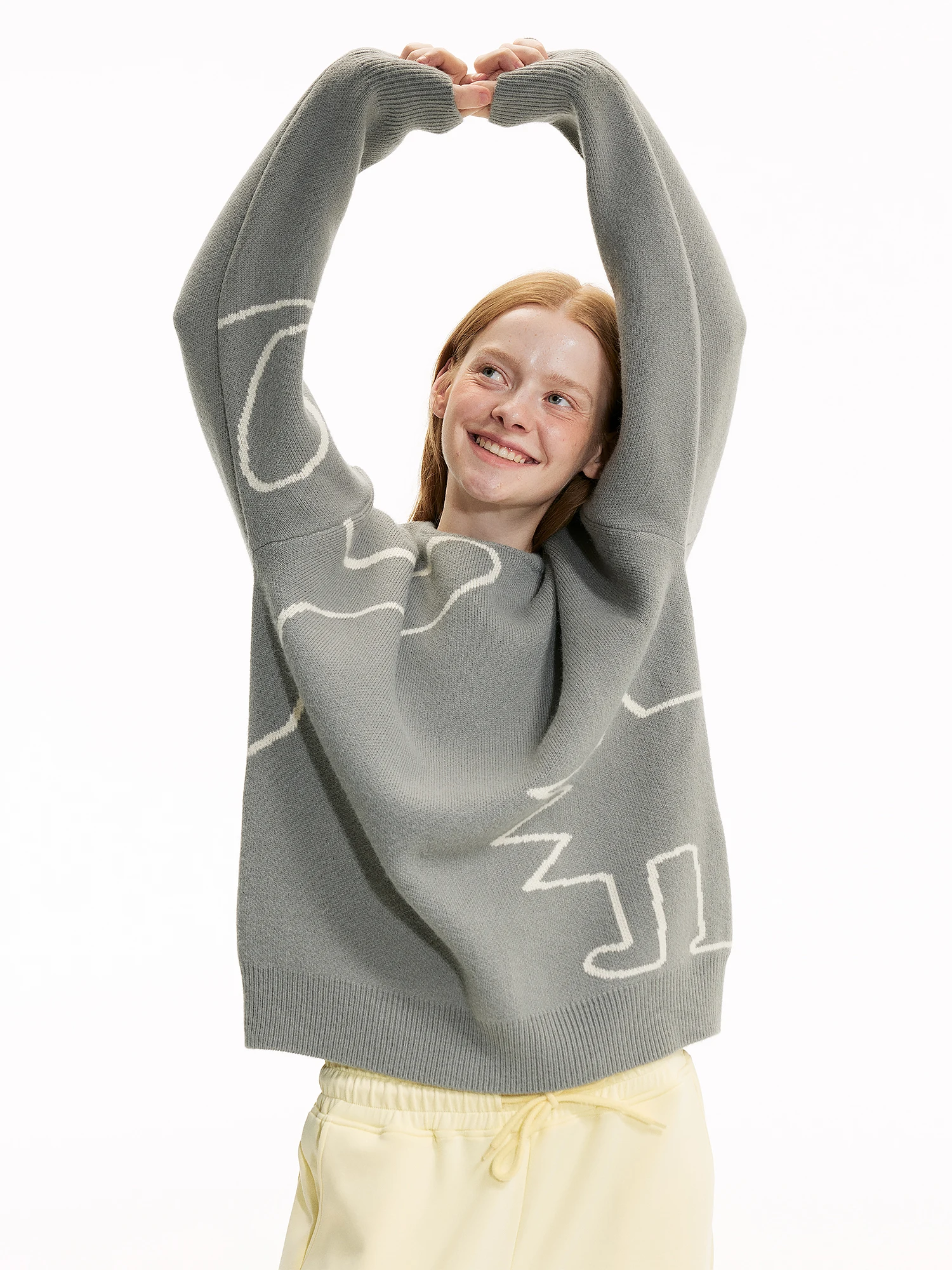 

Sapic House Angora Fce: Теплый и комфортный женский вязаный свитер свободного кроя с узором, осенне-зимний, с длинными рукавами, круглый вырез горловины.