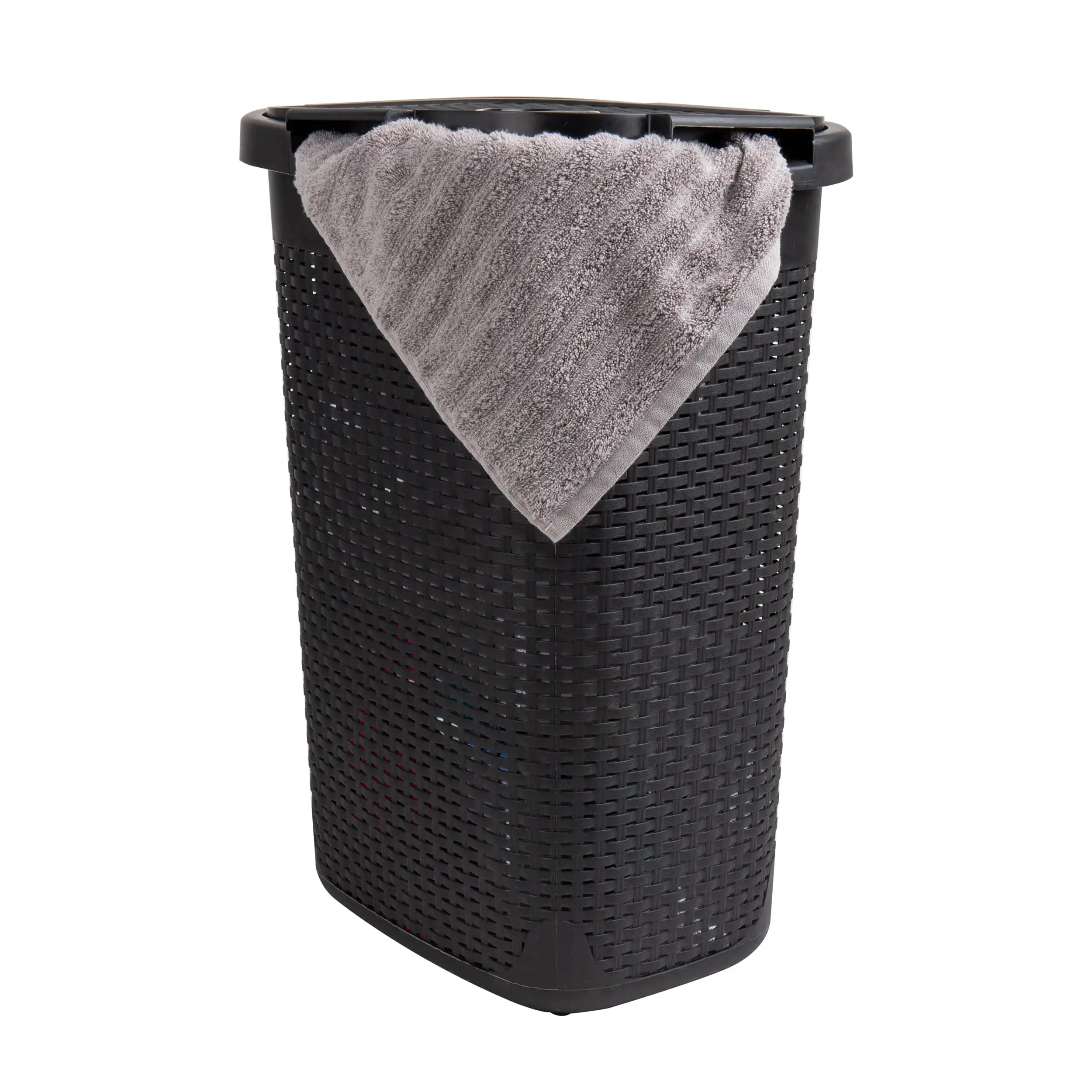 

60L Slim Laundry Hamper Clothes Basket, Lid, Plastic, 17.65"L x 13.75"W x 24.15"H, Black