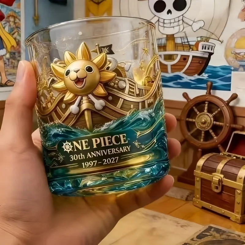Anime One Piece 30Th Anniversary Whiskey Tumbler Cup Luffy  Thousand Sunny Nami Glass Drinkware Coffee Cup Mug Gift