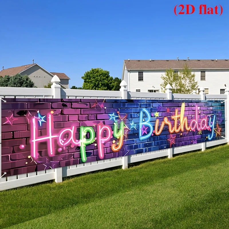 Kids Outdoor Fence - VIKAMA Neon Happy Birthday Banner Brick
