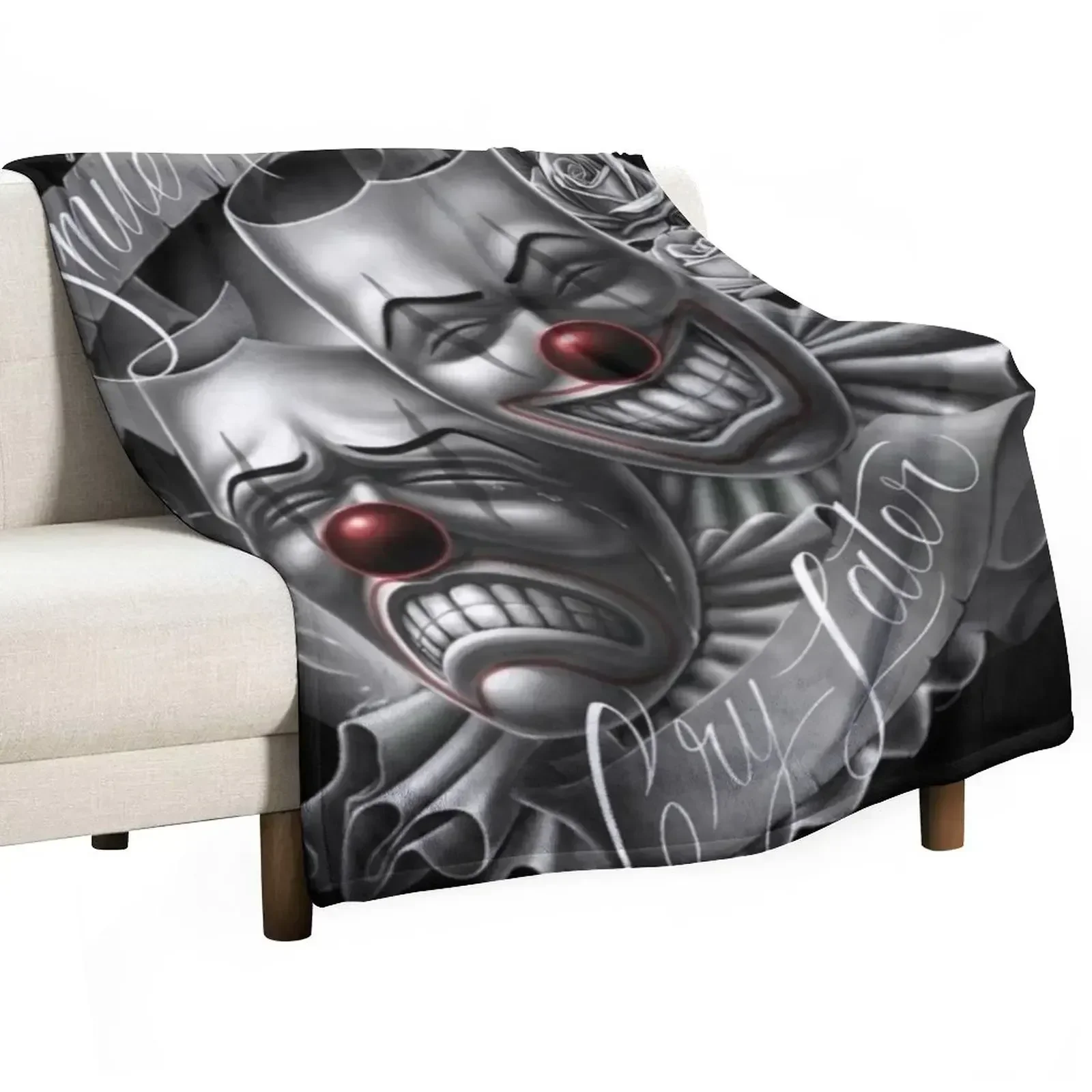 Smile now cry later clown faces Throw Blanket Decorative Beds Kid'S bed plaid funny gift Thermal Decorative Throw Blankets