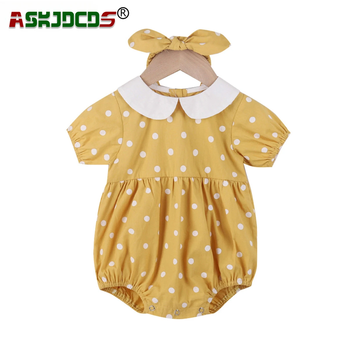 

Infant Newborn Girls Short Sleeve Dot Peter Pan Collar Outfits Jumpsuit Kids Baby Cotton Bodysuits+headbands 2024 New In Summer