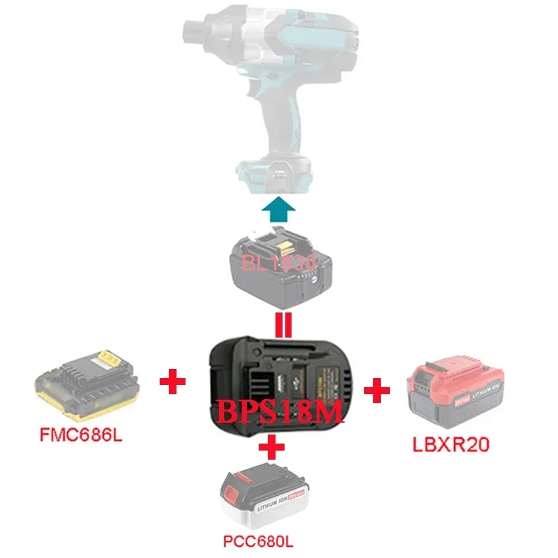 BPS18M Converter Adapter For Black Decker For Porter-Cable PCC680L For Stanley Lithium Battery For Makita 18V Power Tools BL1830