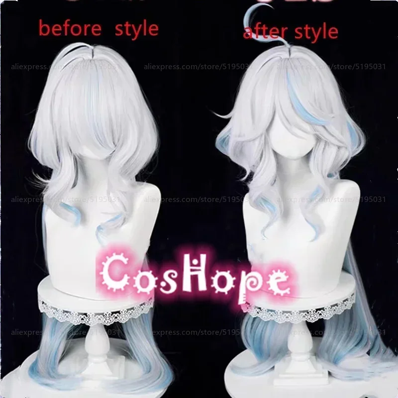 Focalors Cosplay Wig Furina Wig Short Silver White Blue Wig Cosplay Anime Cosplay Wigs Heat Resistant Synthetic Wigs