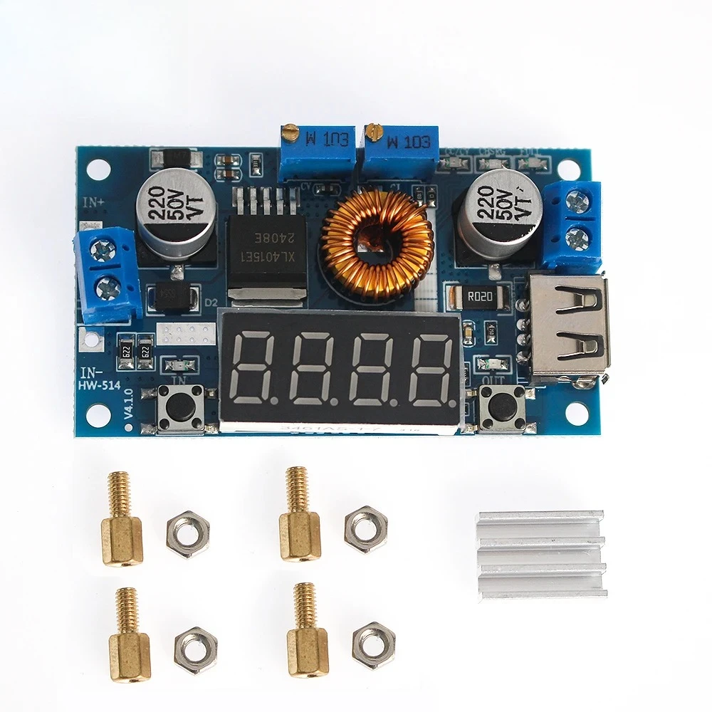 Módulo de cargador reductor 5A XL4015 DC-DC, convertidor reductor ajustable de corriente de voltaje constante, controlador LED con voltímetro rojo
