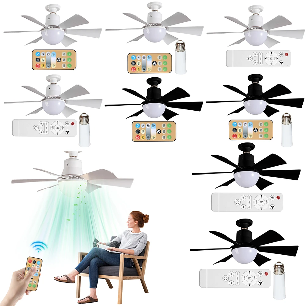 E27 مقبس مروحة ضوء 3 سرعات عكس الضوء المسمار في مروحة السقف مصباح مقبس الإضاءة E27 مع موسع و 6 شفرات للمطبخ غرفة النوم #1