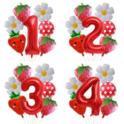 Set di palloncini per la prima festa di compleanno di bacche da 7 pezzi palloncino con numero rosso da 32 pollici per decorazioni per feste di compleanno di una fragola dolce