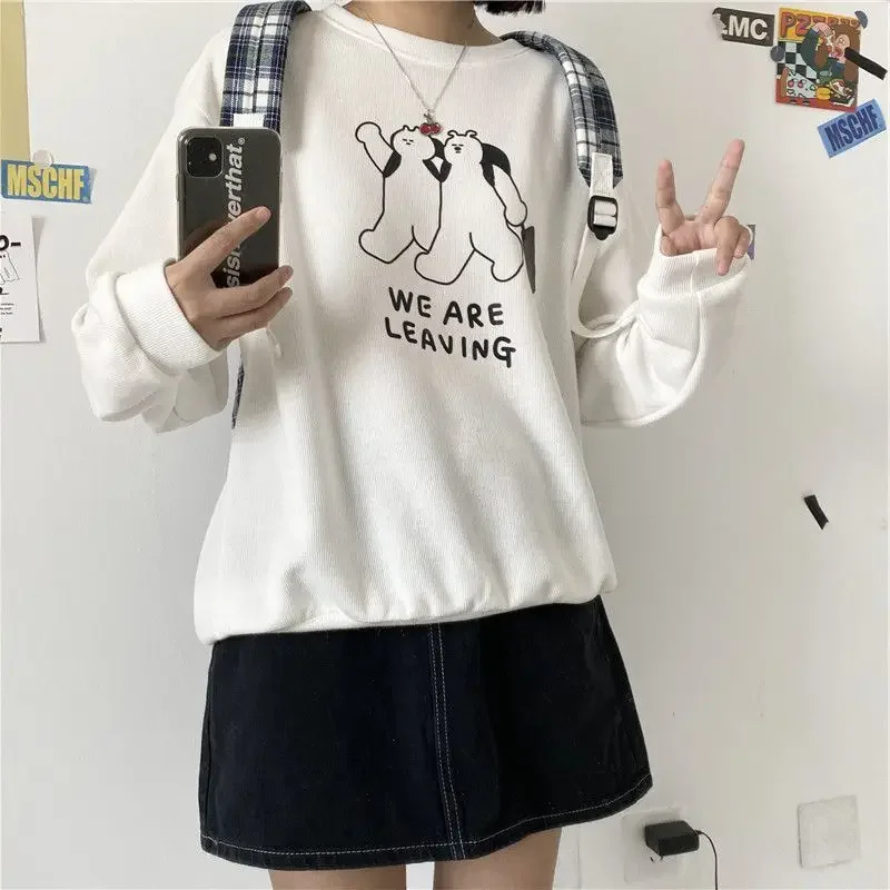 

Spring Women New Long-sleeved Sweatshirts Harajuku BF Cartoon Autumn Ladies Casual Streetwear Pullovers O-Neck Fashion Simple