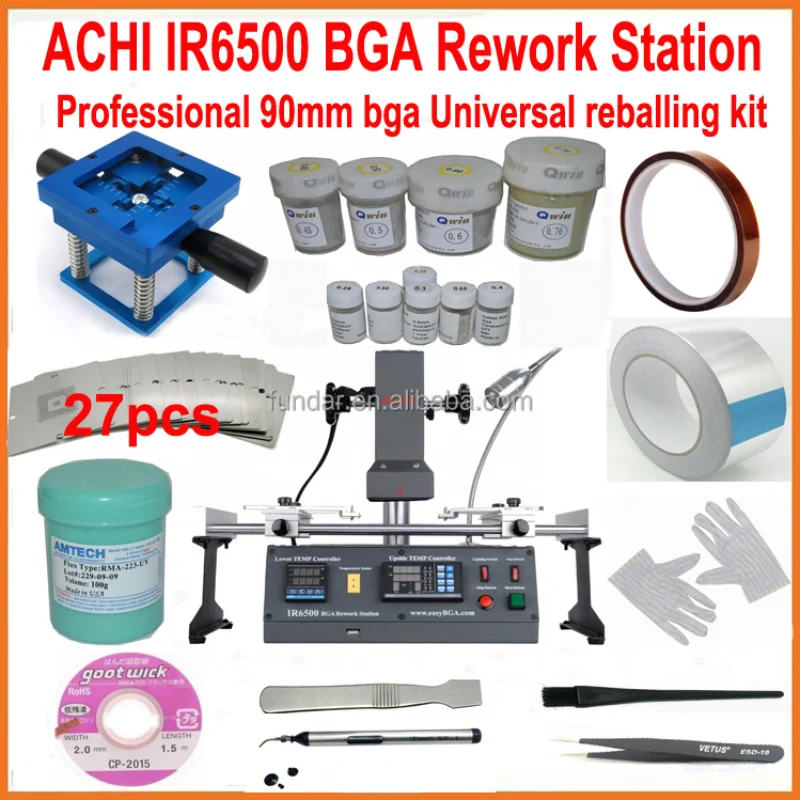 Hot sale ACHI IR6500 rework IR soldering station with full set 21 in 1 bga reballing kit