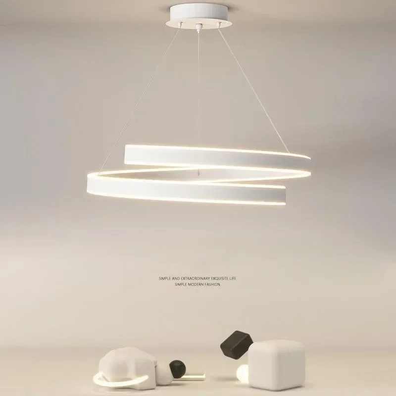 Nordic Simple Led Dimmable Pendant Lights Living Room Metal Acrylic Suspend Lamp Paint Ring Hanging Chandelier Lighting Fixtures