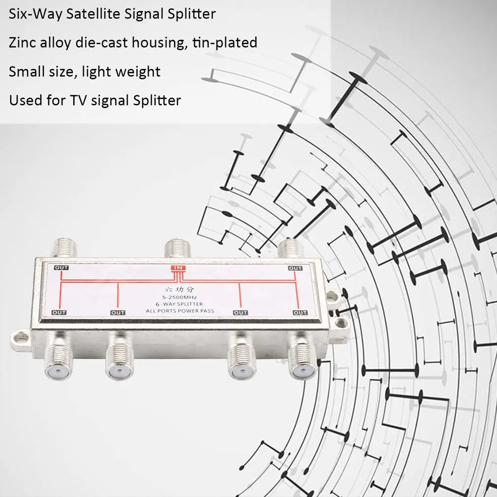 

6 Way TV Signal Splitter Distributor 5-2500MHz Satellite Antenna Cable For SATV/CATV Satellite Receiver Dropshipping Wholesale