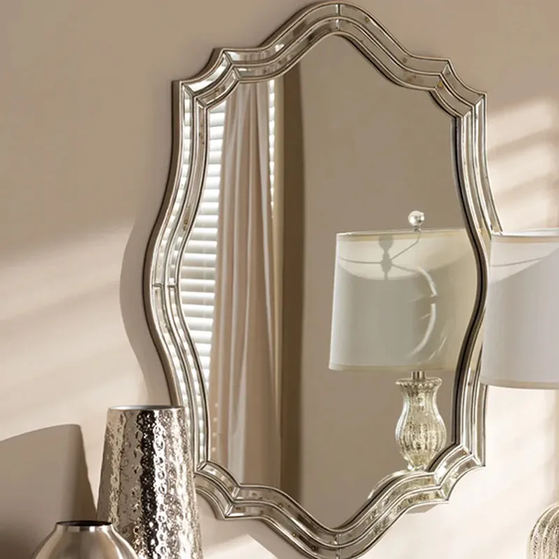 European style wall-mounted bathroom mirror with led lamp, bedroom wall dressing mirror, soft decoration light luxury entrance