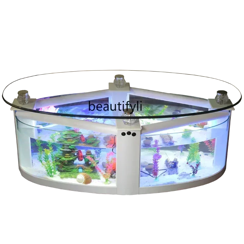 

xzqNew Arrivals Oval Coffee Table Fish Tank Living Room Ecological Aquarium Glass Large Medium Desktop Creativity Change Water