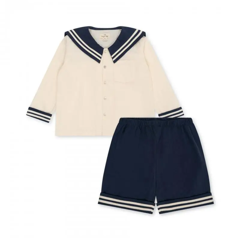 2024 Sailor Collar Boy Girl Cotton Two Piece Sets Sisters Matching Stripe Spring Summer Boutique Children Kids Clothing Dresses