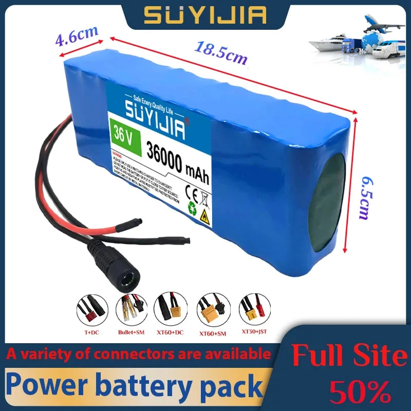 

18650 36000 мАч 36 В перезаряжаемый литий-ионный аккумулятор 10S2P для электрического велосипеда, скутера, колеса, стула, Встроенный BMS + 42 в 2A зарядное устройство