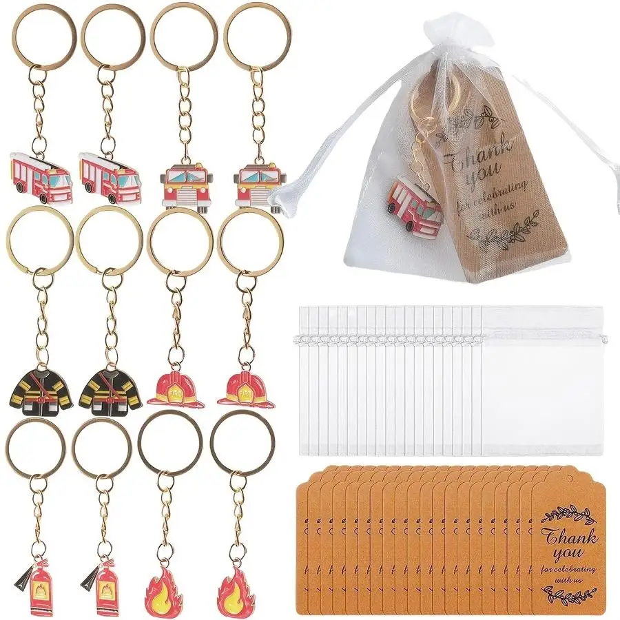 1/5/10/20/50/100pcs Gift for Her/Him: Set of 12 Metal Firefighter Keychains—Party Favors. Includes 12 Firefighter-Themed Keychai