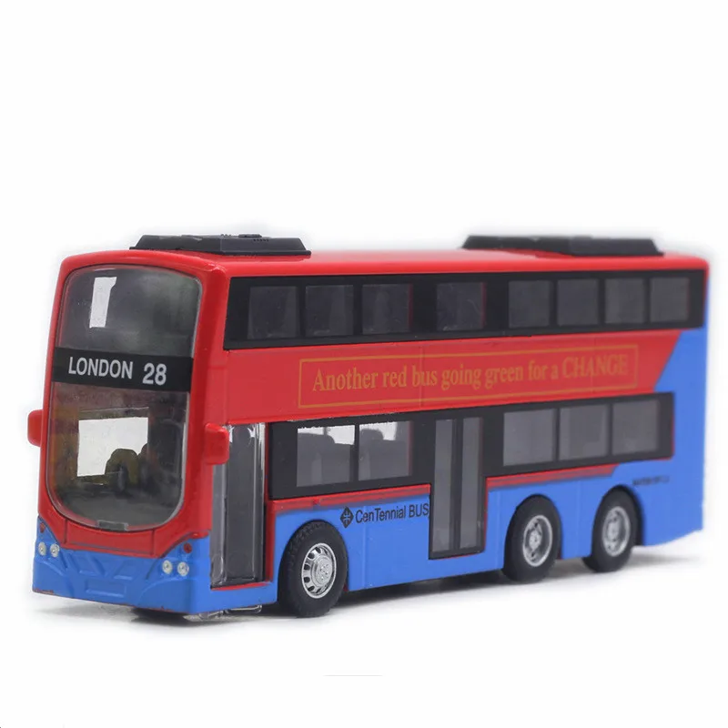 New 1:60 Alloy Pull Back Double-Decker Bus Model,Tourist Sightseeing Business Bus,Lighting and Sound toys,Gifts for Children