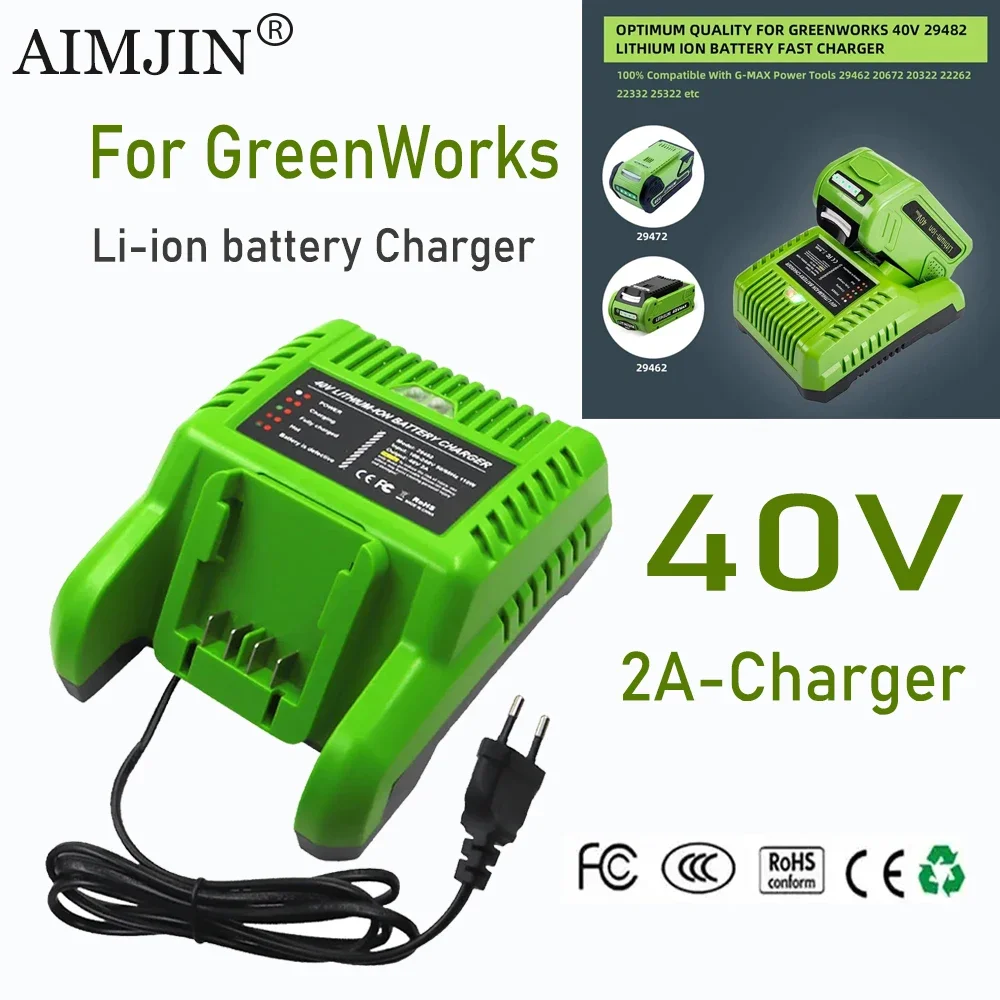 

For GreenWorks 40V G-MAX Lithium Battery Charger 29482 40V Li-Ion Battery 29472 ST40B410 BA40L210 STBA40B210 29462 20262 29282