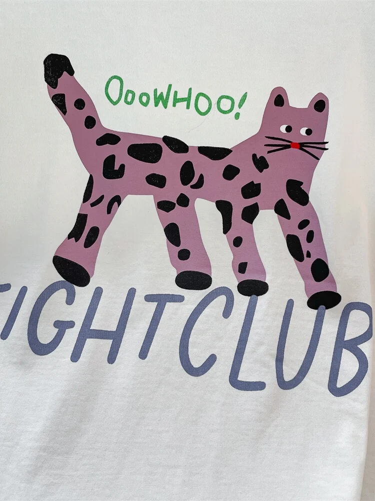 T-shirt casual oversize ort Sve Cartoon Letter Print Summer White Top Trendy Ins Uomo Donna round Ne Casual Sle