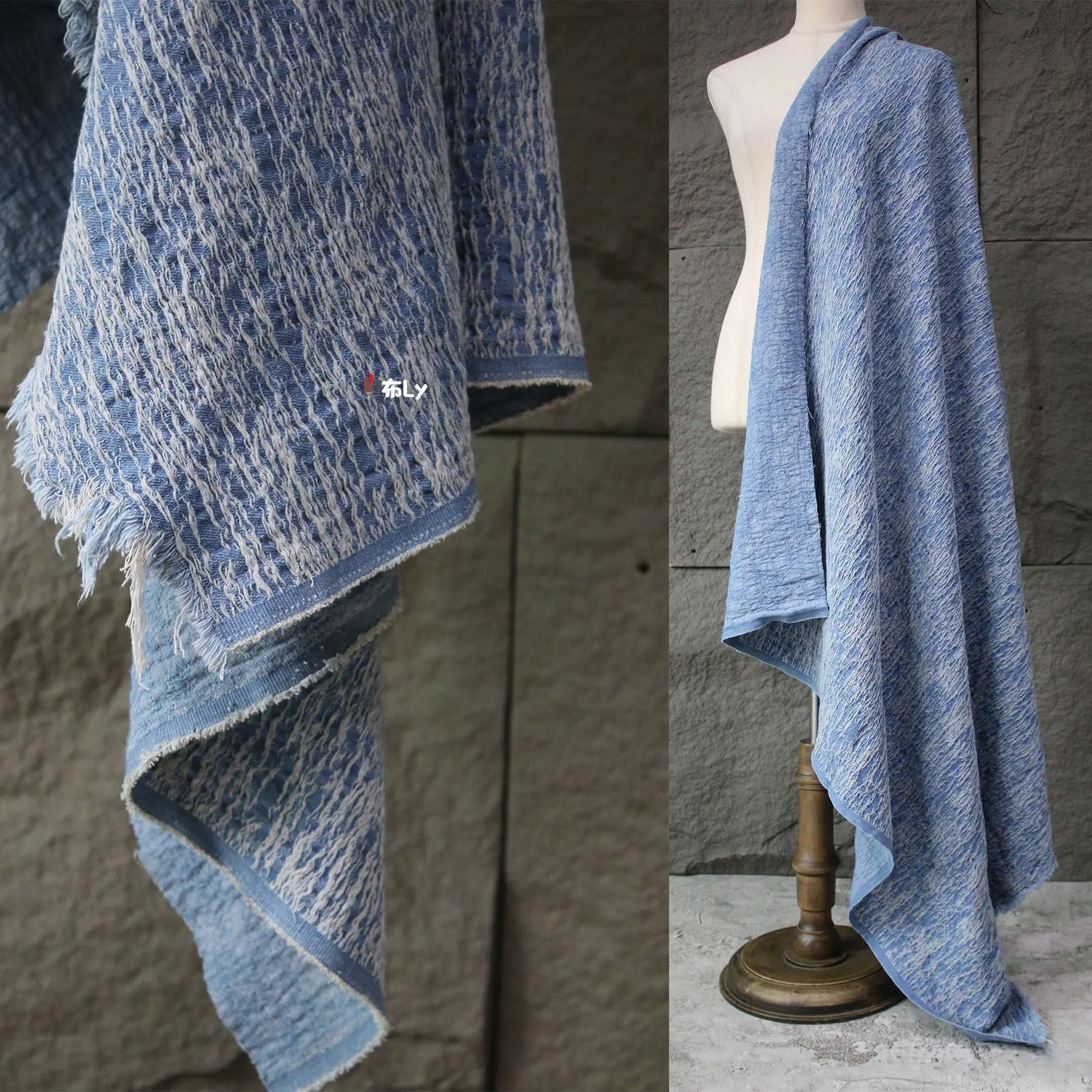 snowflake-line-jacquard-thick-denim-fabric-for-bag-shoes-coat-pants-designer