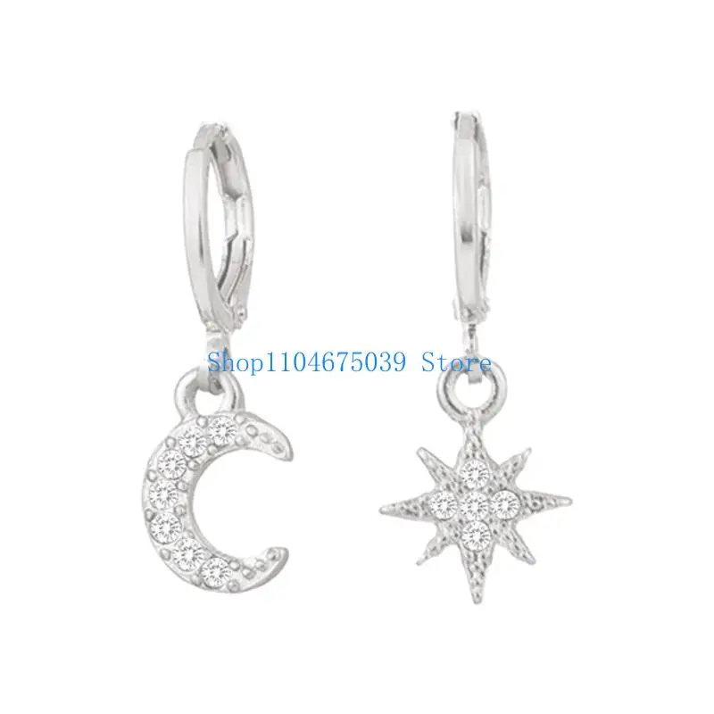 5asd Asymmetric Star Moon Hoop Earrings For Women Girls Party Jewelry Gift Gold Rose Gold