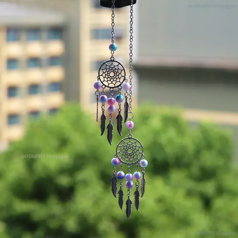 Rearview Mirror Dream Catcher Moon Car Interior Decoration Colorful Beads Dream Catcher Wind Chime Car Pendant 1Pcs Car Decor