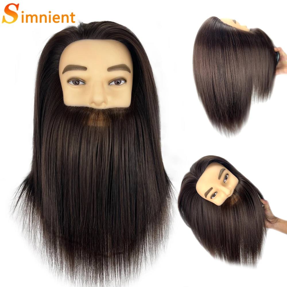 Male Mannequin Heads With 100% Synthetic Hair Brown For Practice Hairdresser Cosmetology Manikin Training Head For Hair Styling