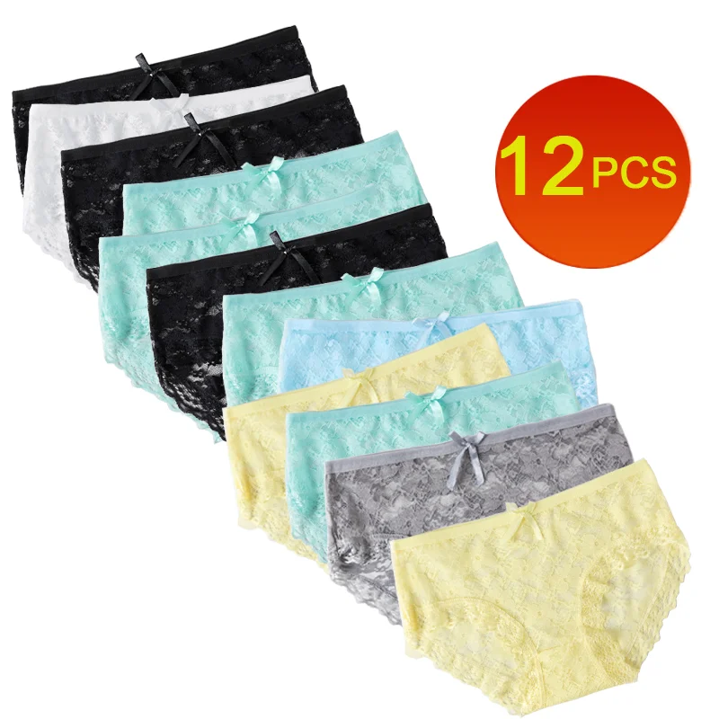 12 Pcs / Set Panties Woman Set Sexy Transparent Panties Comfort Underpants Sexy Lace Briefs For Woman Low-Rise Female Underwear