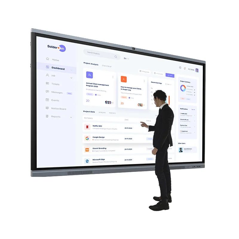 Hot Sale A+ Grade Brand Panel Anti-glare Interactive Panel Dual System 4 +128g Smart Whiteboard 65 Inch School Interactive Board