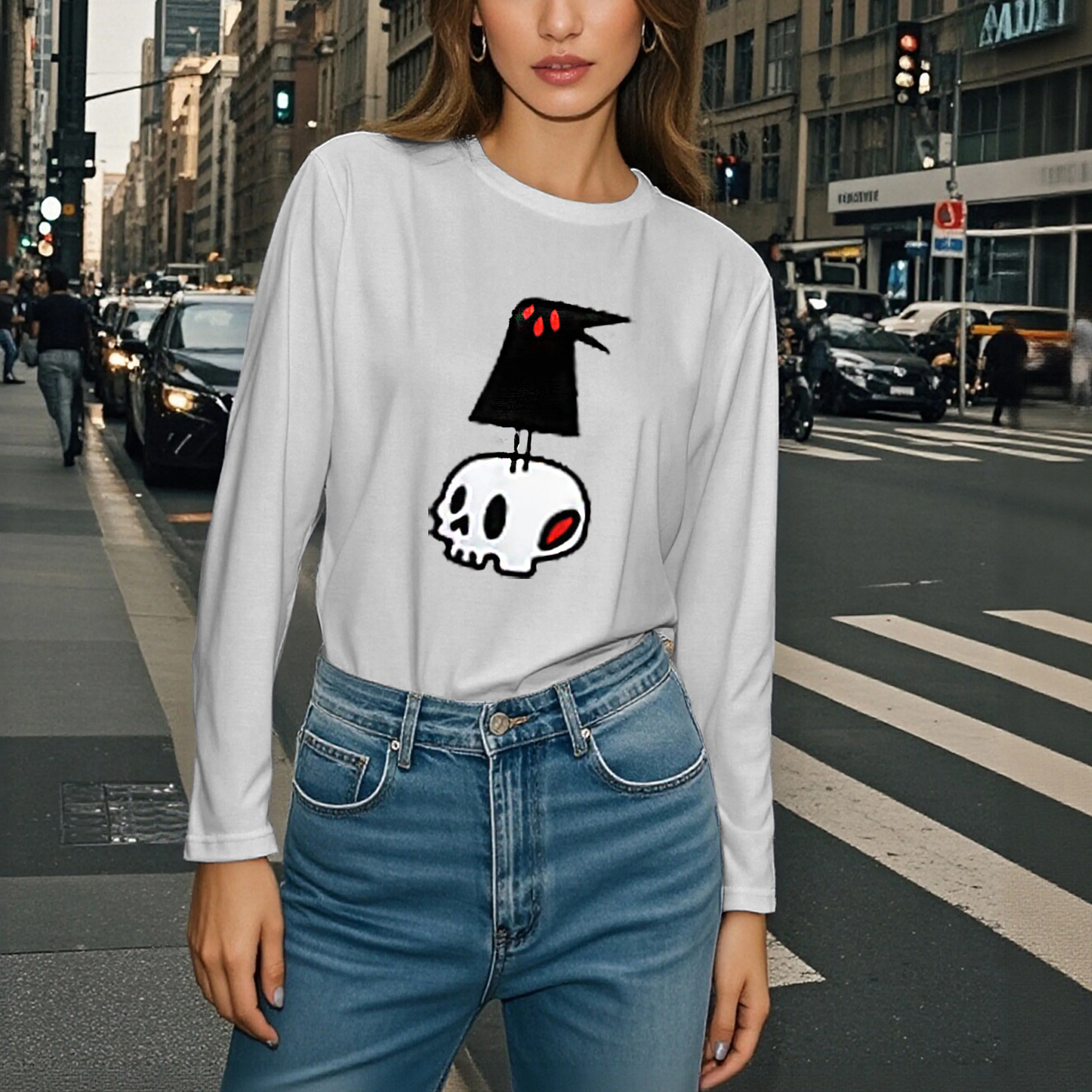 

Высококачественная новая весенне-осенняя футболка с длинными рукавами, топ с круглым вырезом и мультяшным рисунком, повседневная, модная и универсальная.