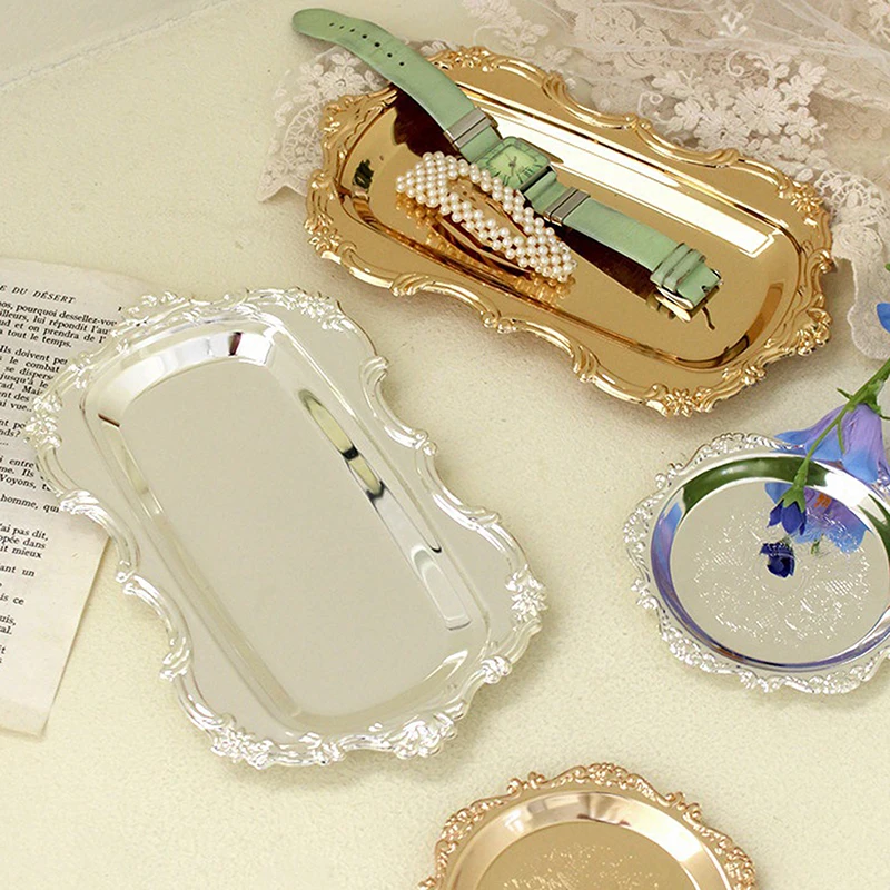 Plateau de service vintage gaufré pour desserts, rangement de bijoux, assiette à collations pour la décoration de table à manger