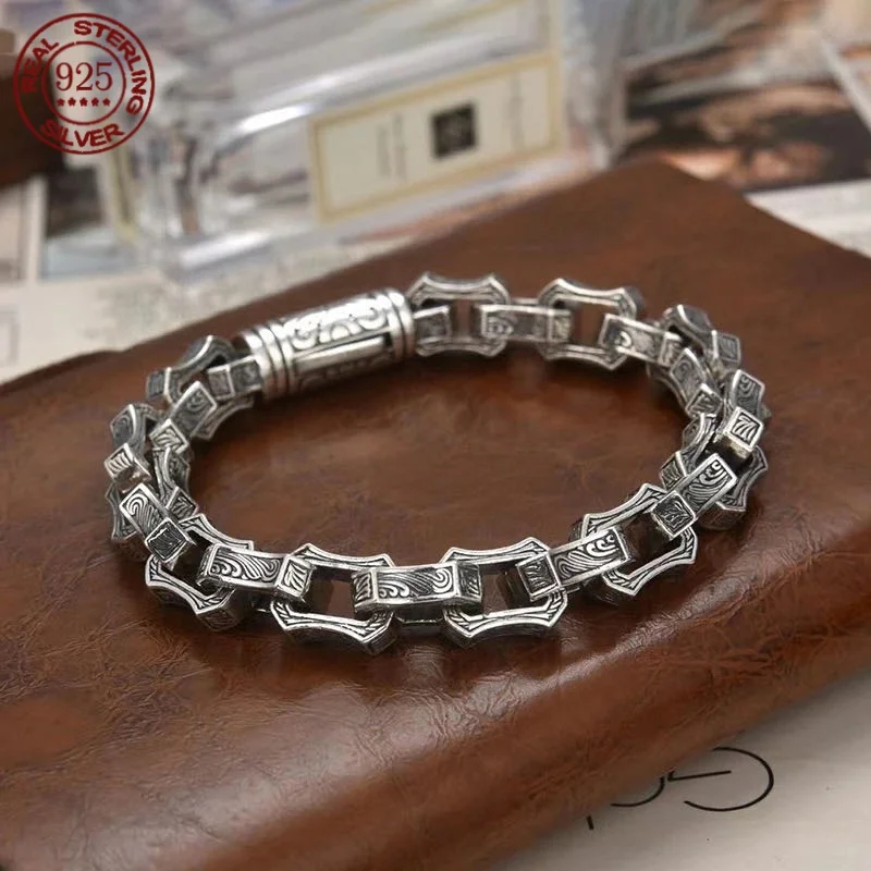 Exquisite Rattan Grass Pattern S925 Silver Bracelet Retro 18/20/22CM Clouds Vine Chain Party Friendship Niche Men Jewelry Gift