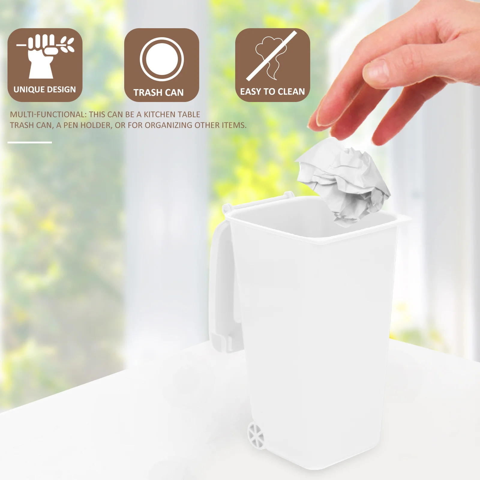 سلة مهملات مكتبية صغيرة، صندوق تخزين متعدد الوظائف، سلة قمامة مزخرفة للاستخدام المنزلي والمكتب والسفر ومنظم المكتب #5