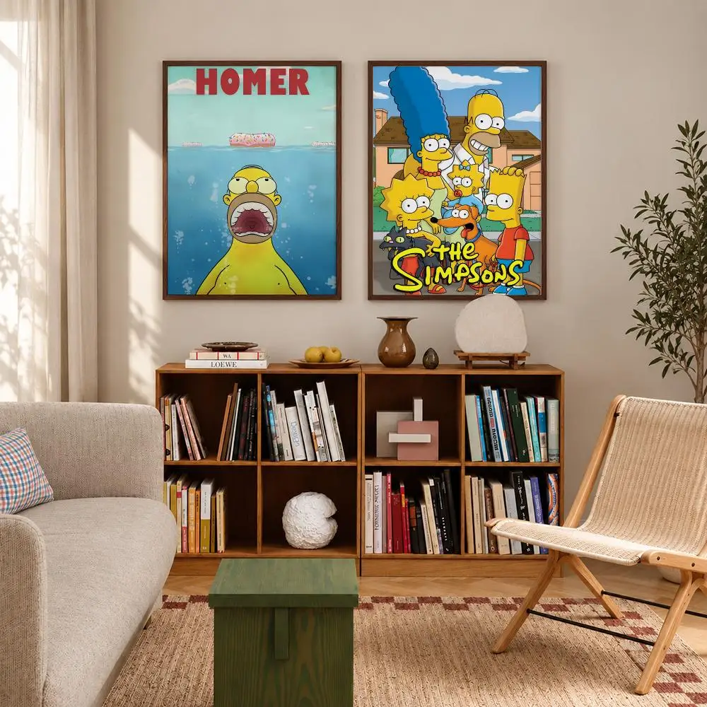 Satirical Adult Cartoon The Simpsons Poster Self‑Adhesive Waterproof Poster Sticker Coffee House Bar Wall Art Home Decor