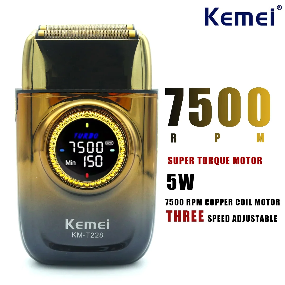 Kemei المهنية الترددية ماكينة حلاقة توربو عالية السرعة وضع USB شحن سريع شاشة الكريستال السائل هدايا للرجال احباط الذكور KM-T228 #2