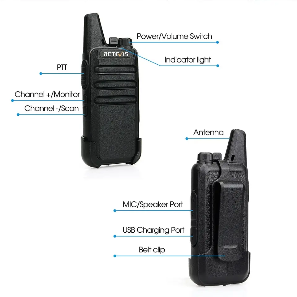 Retevis RT622 Mini Walkie Talkie 2 Pcs VOX USB PMR 446 FRS License-free Portable Two Way Radios Station For Restaurant Retail