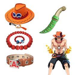 Portgas D Ace Cosplay Props Wooden Knife Hat Belt Necklace And Bracelet  Role Play Accessories Halloween Carnival Party Present