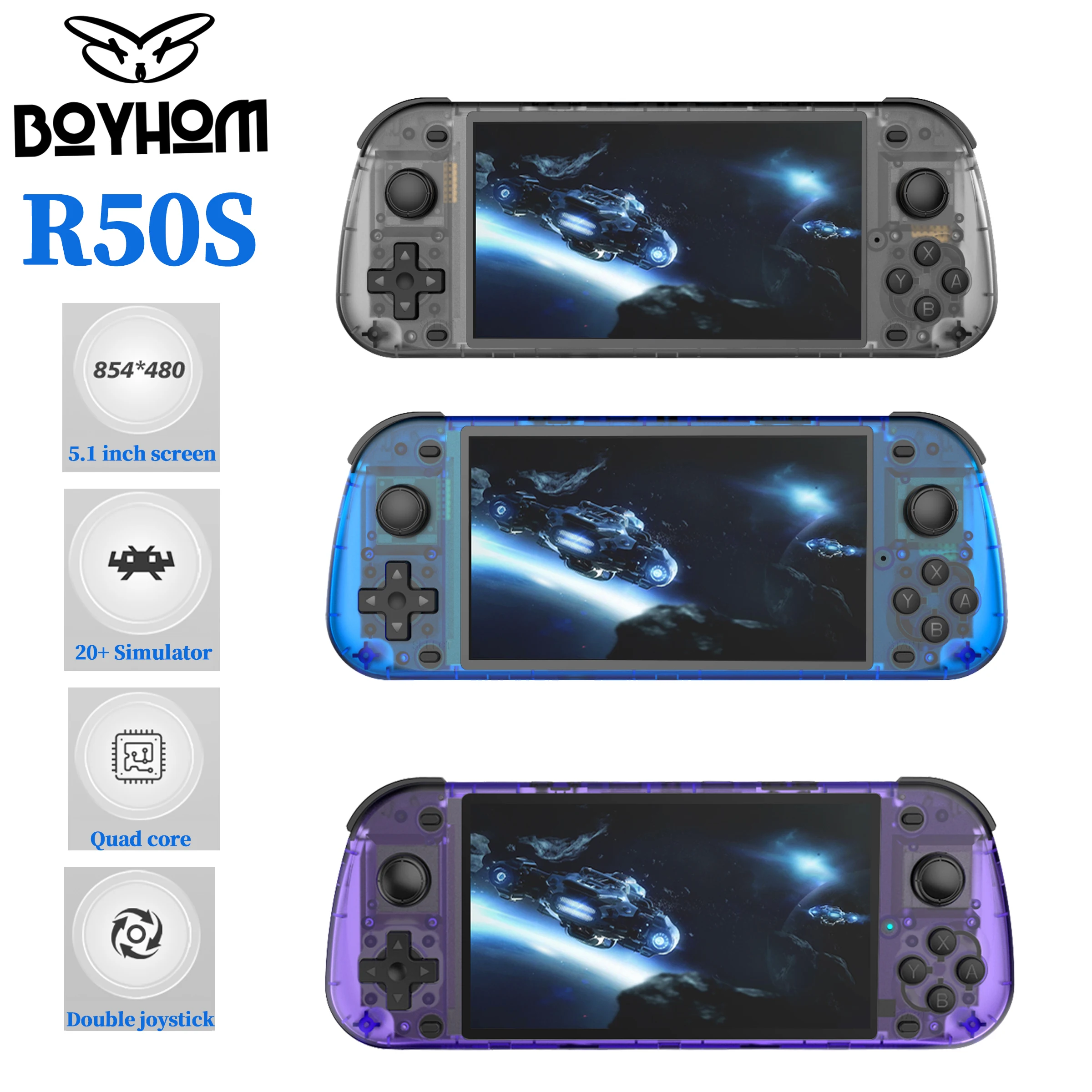 

R50S Ретро Портативная консоль Классическая игра 5,1-дюймовый HD IPS-экран Портативный видеоплеер Встроенный литиевый аккумулятор емкостью 4200 мАч Лучший подарок