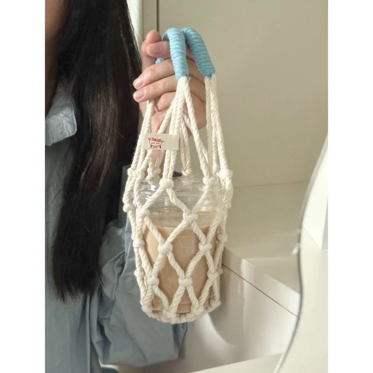 

Ins Интернет-знаменитости, сетчатая сумка для чашки воды, портативная сумка ручной работы, чашка для чая с молоком, кофе, набор чашек для воды, дорожный набор чашек