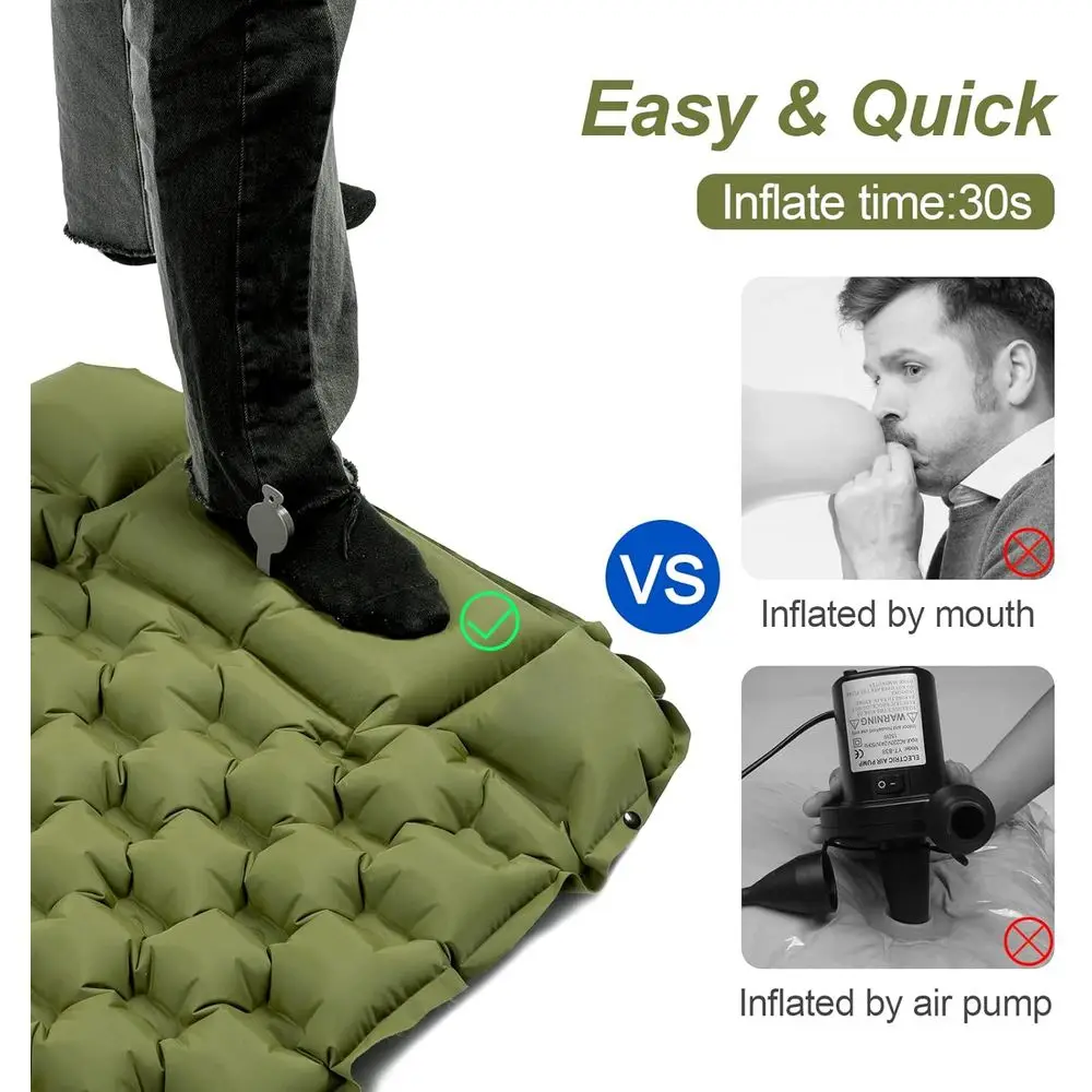 وسادة نوم قابلة للنفخ خفيفة للغاية مع وسادة ومضخة للقدم للتخييم وحقائب الظهر والمشي لمسافات طويلة - مريحة وصغيرة الحجم، 77 × 25 #2